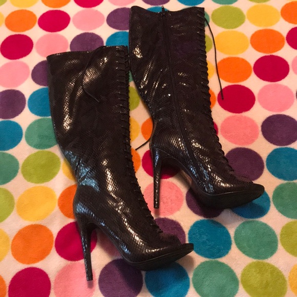 PaperFox Peep Toe Lace up Boot Black - Picture 1 of 6